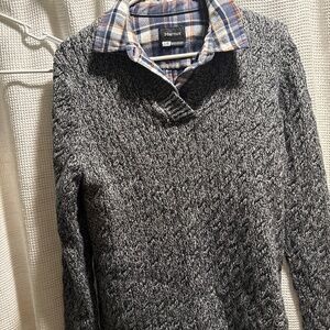 LL Bean black and white cotton sweater with marmot flannel